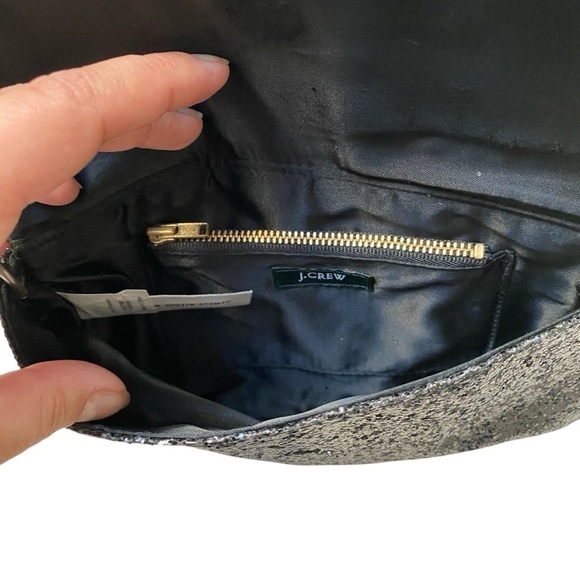 J.Crew Silver Black Sequin Glitter Crossbody Convertible Clutch Style 57106 - Picture 6 of 8